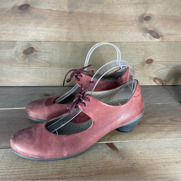 ecco sculptured Womens size 39 shoes red leather Mary Jane heel comfort - Picture 1 of 8